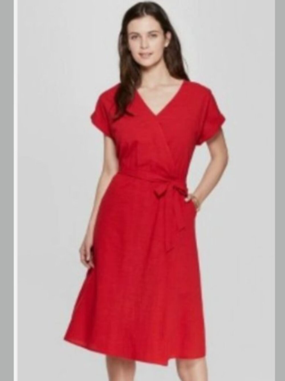 Universal Threads Womens Red Faux Wrap Bodice Dress Size S Sustainable Cottage
